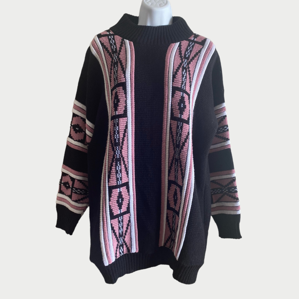 Vintage Women's Clifton Place Sweater 90s Pink and Black
